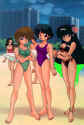 Chouko (Chibi Dantooine), Ciel (Centrali) and Nom (Dathomir) on the way to the beach by Priire (Asteroid)  (78270 bytes)