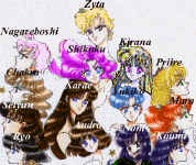 manga pic of Zyta (Tatooine), Nagareboshi (Shooting Star), Shikuku (Ralltir), Kirana (Omwat), Priire (Asteroid), Chakra (Chibi Dathomir), Xarae (Iridonia), Yukiko (Hoth), Mara/Hisui (Vjun), Ryo (Mimban), Audra (Alderaan), Nom (Dathomir) and Koumi (Kessel) by Kirana (Omwat)   (108238 bytes)