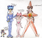 Naoko/Meowth, Yukiko/Golduck, Ame/Chansey, and Chouko/Staryu  (412245 bytes)