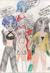 Starmoon Spice! - Kyoko (Naboo) as Scary Spice, Annika (Bakura) as Baby Spice, Yukiko (Hoth) as Sporty Spice, Ippin (Yavin) as Ginger Spice  and Nom (Dathomir) as Posh Spice...with their own added commentaries, of course!! by Chakra (Chibi Dathomir)  (206164 bytes)